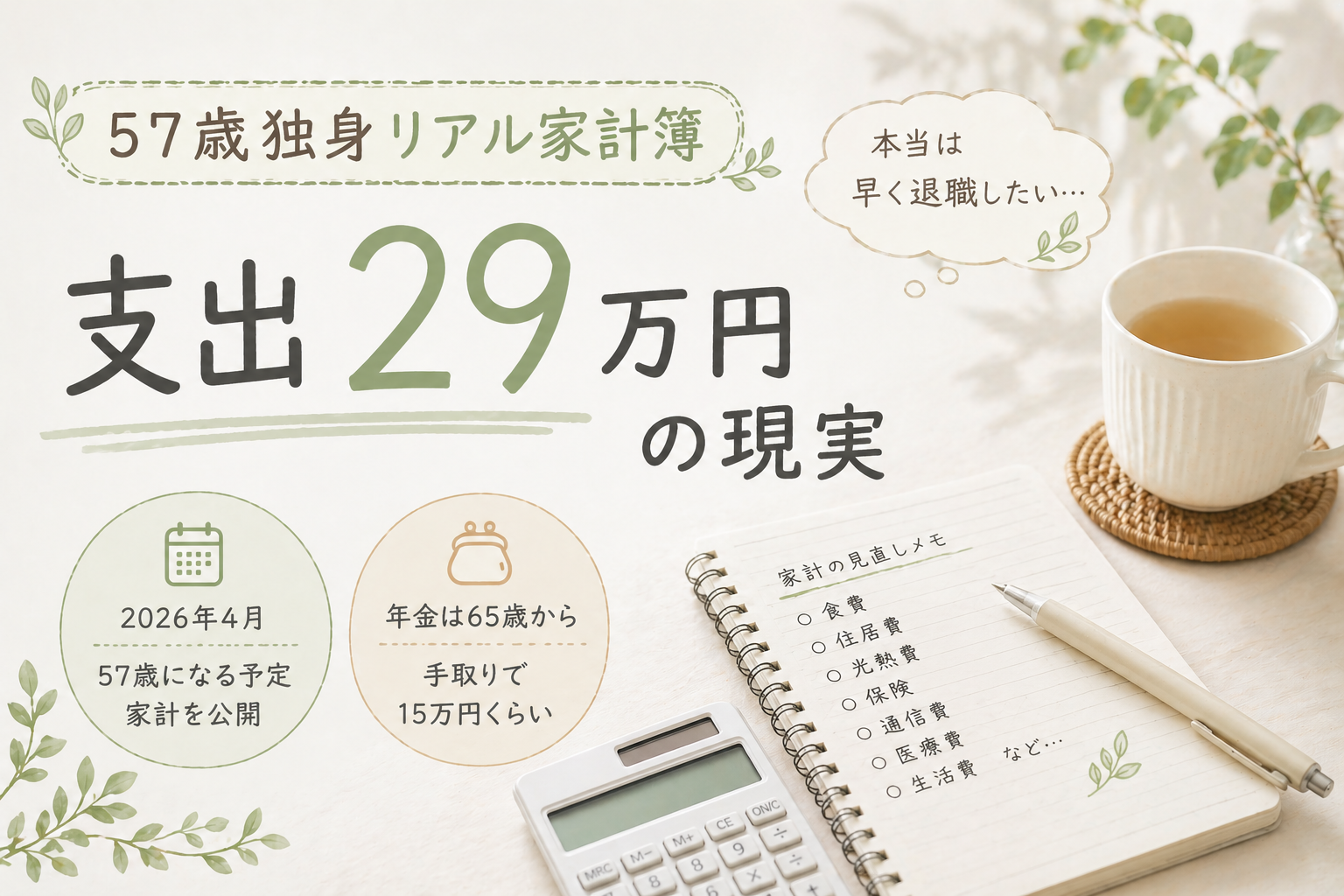 57歳ひとり暮らしの2026年4月の家計簿を公開する記事のアイキャッチ画像